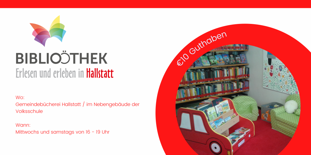 Foto mit Text und innen von der Bücherei